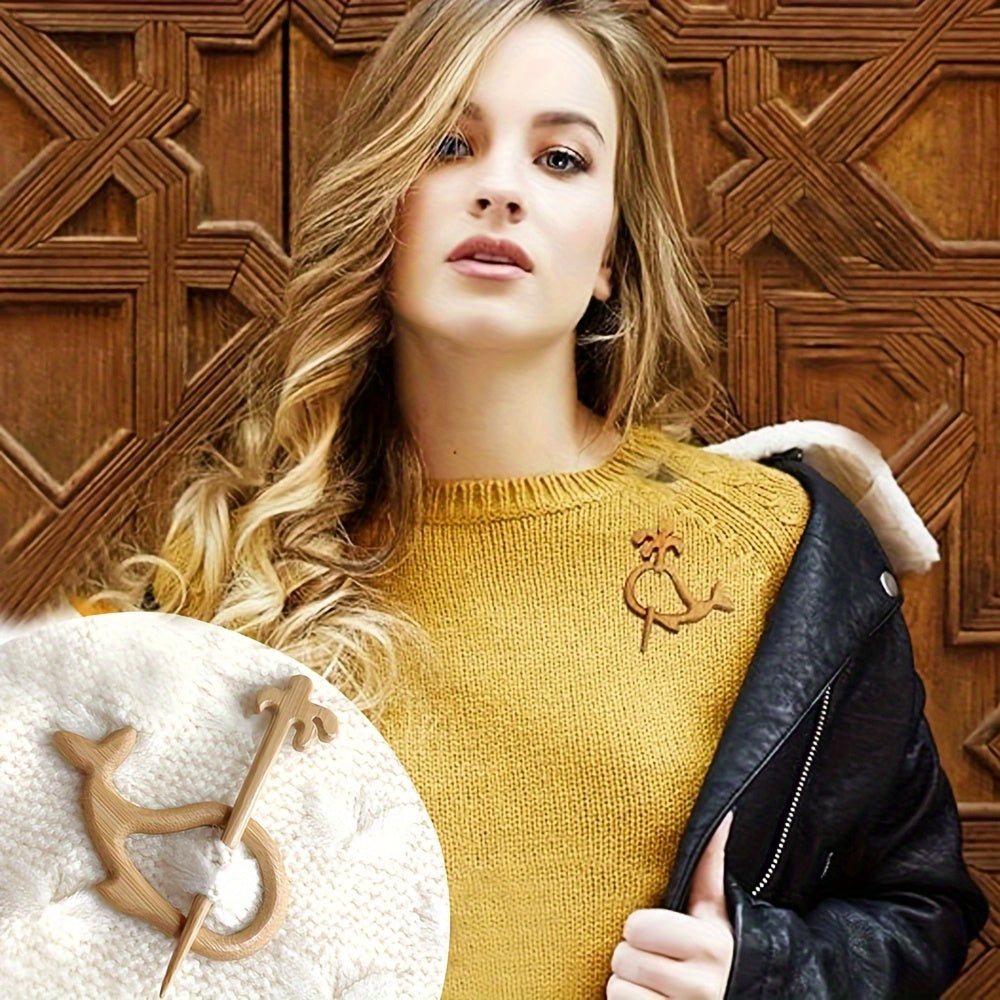 Set of 3 Wooden Animal Brooches Cartoon Dog Cat Vintage Fashion Accessories for Shawl Scarf Sweater