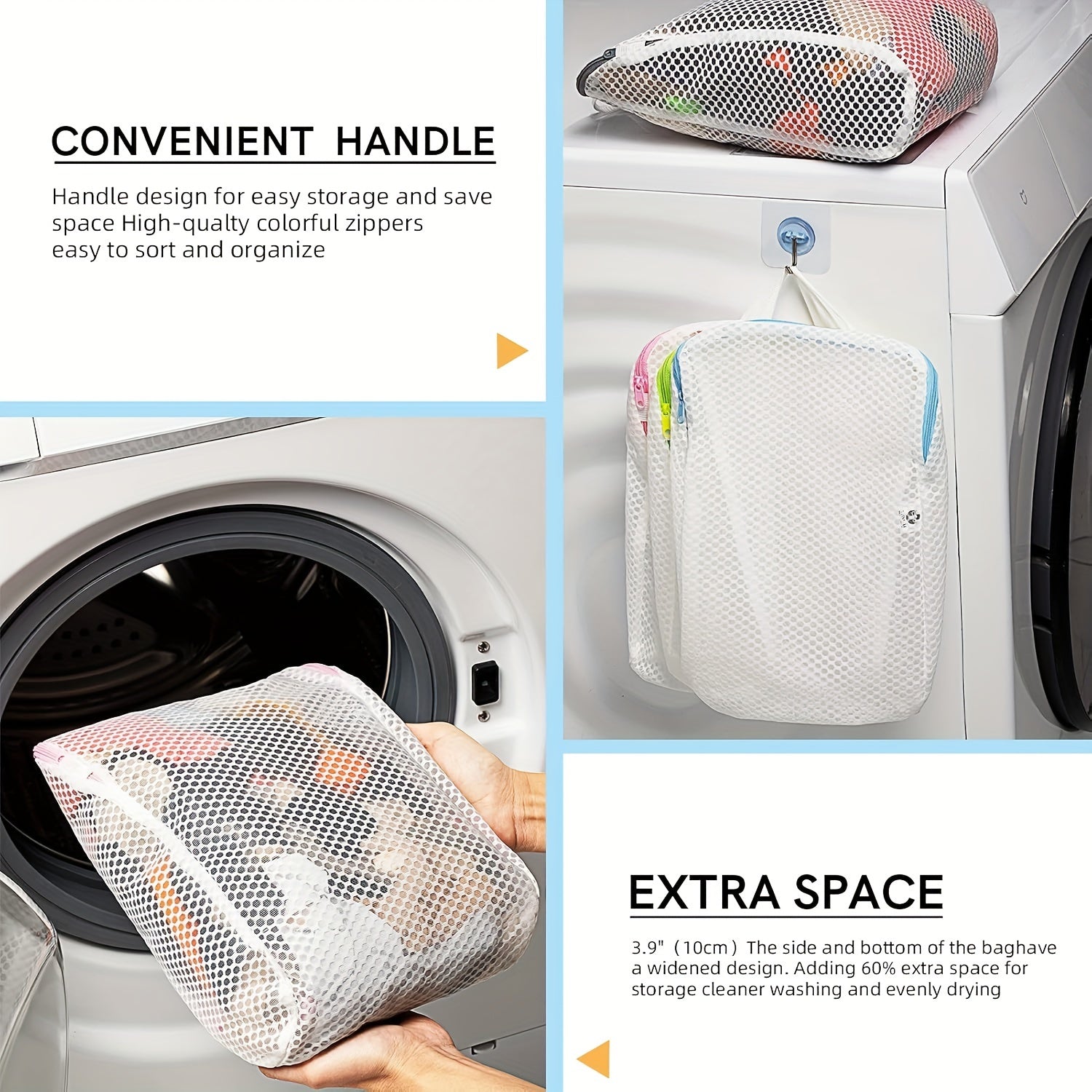 Laundry Mesh Bag Set of 2 Blue Handles 30x20 cm for Delicates and Travel