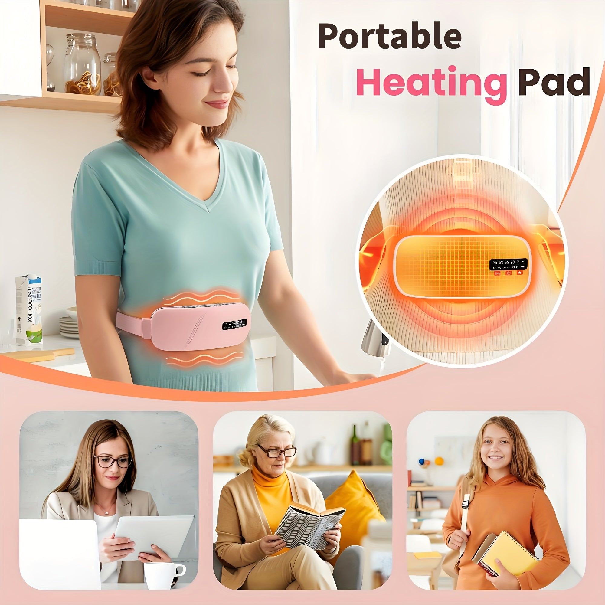 Перезаряжаемый USB нагревающий пояс для женщин с 3 настройками температуры, 4 режимами массажа и быстрым нагревом живота, идеальный подарок.