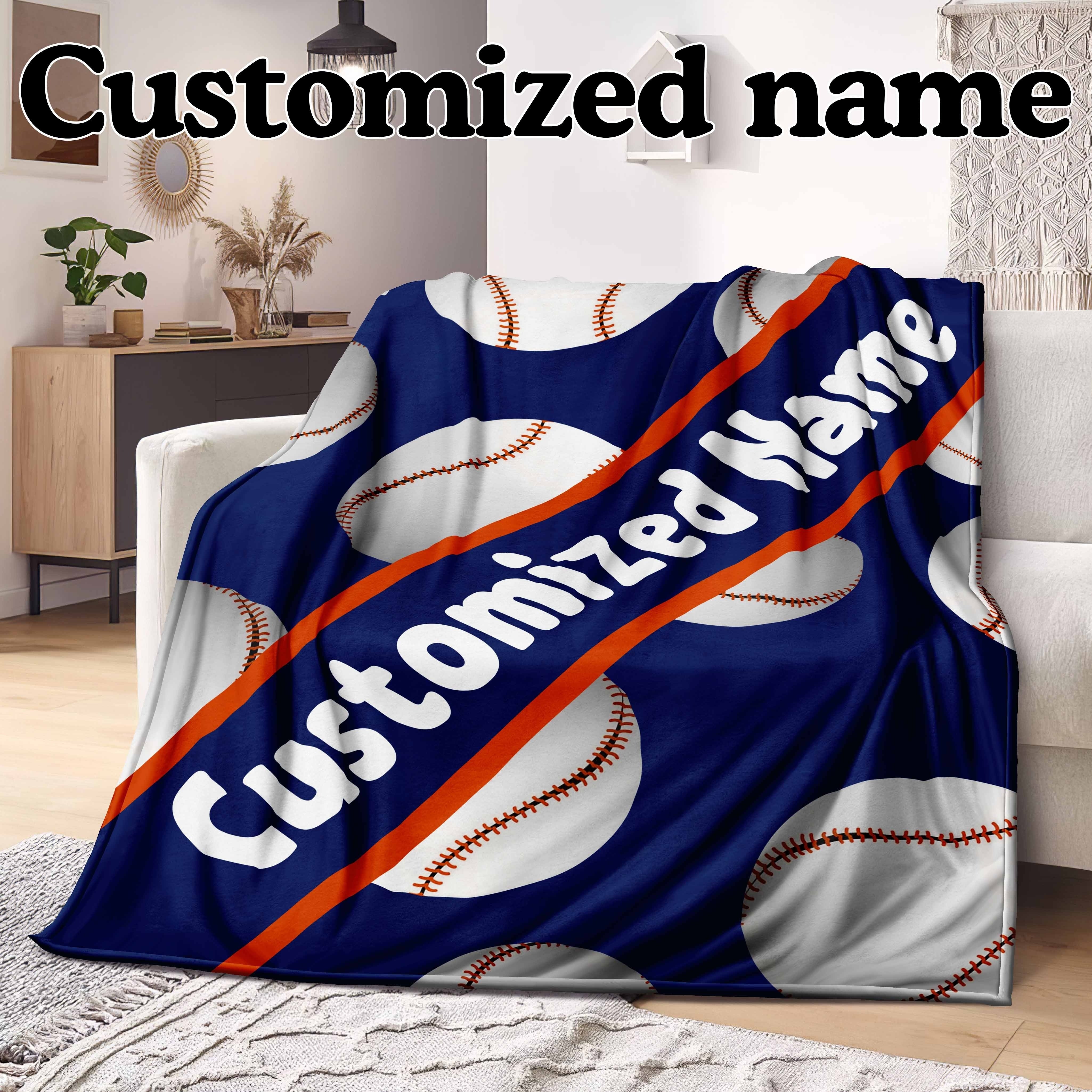 Personalized Fleece Baseball Blanket with Custom Name Reversible Sports Throw Lightweight All-Season Sofa Camping Travel