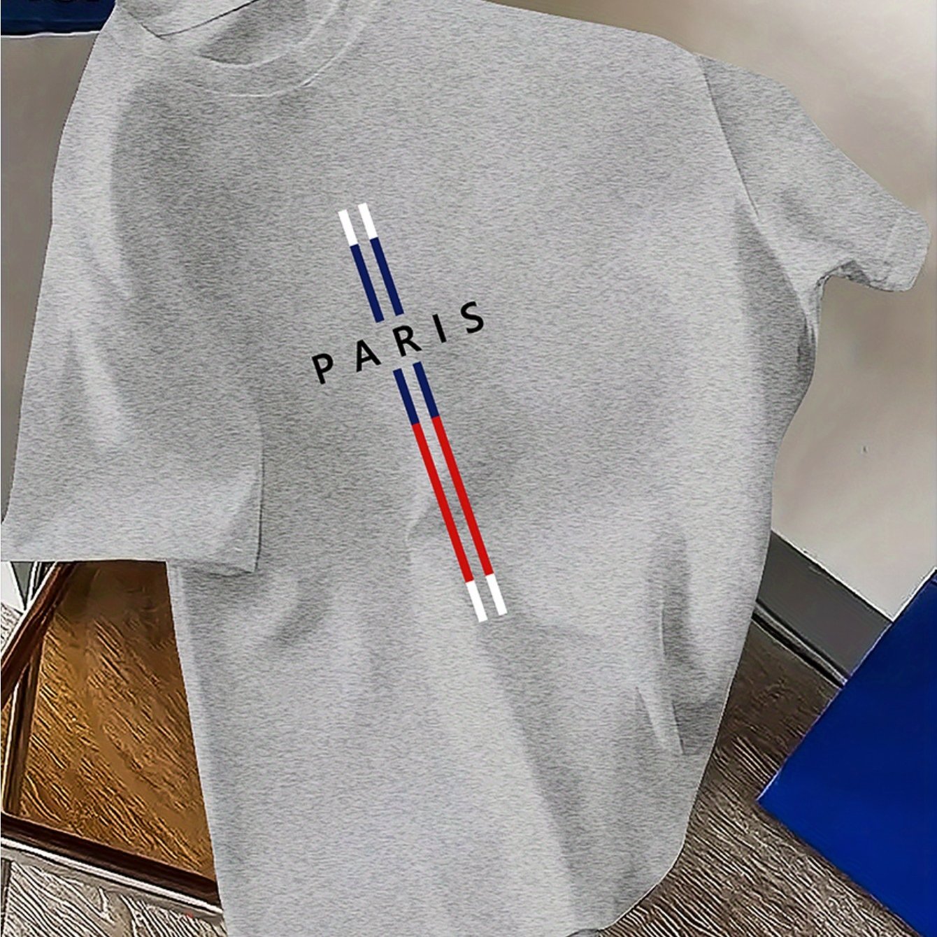 Men's Polyester Casual T-Shirt with Geometric Paris Print Summer Regular Fit