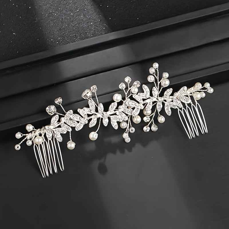 Elegant Floral Wedding Chignon Plate Hair Accessory Rhinestones Pearls for Brides