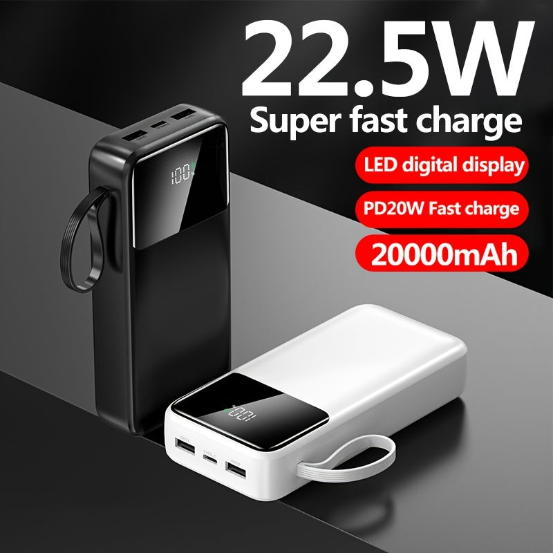 Banco de energía de 20000mAh con carga rápida, pantalla LED, doble salida, cargador de emergencia portátil