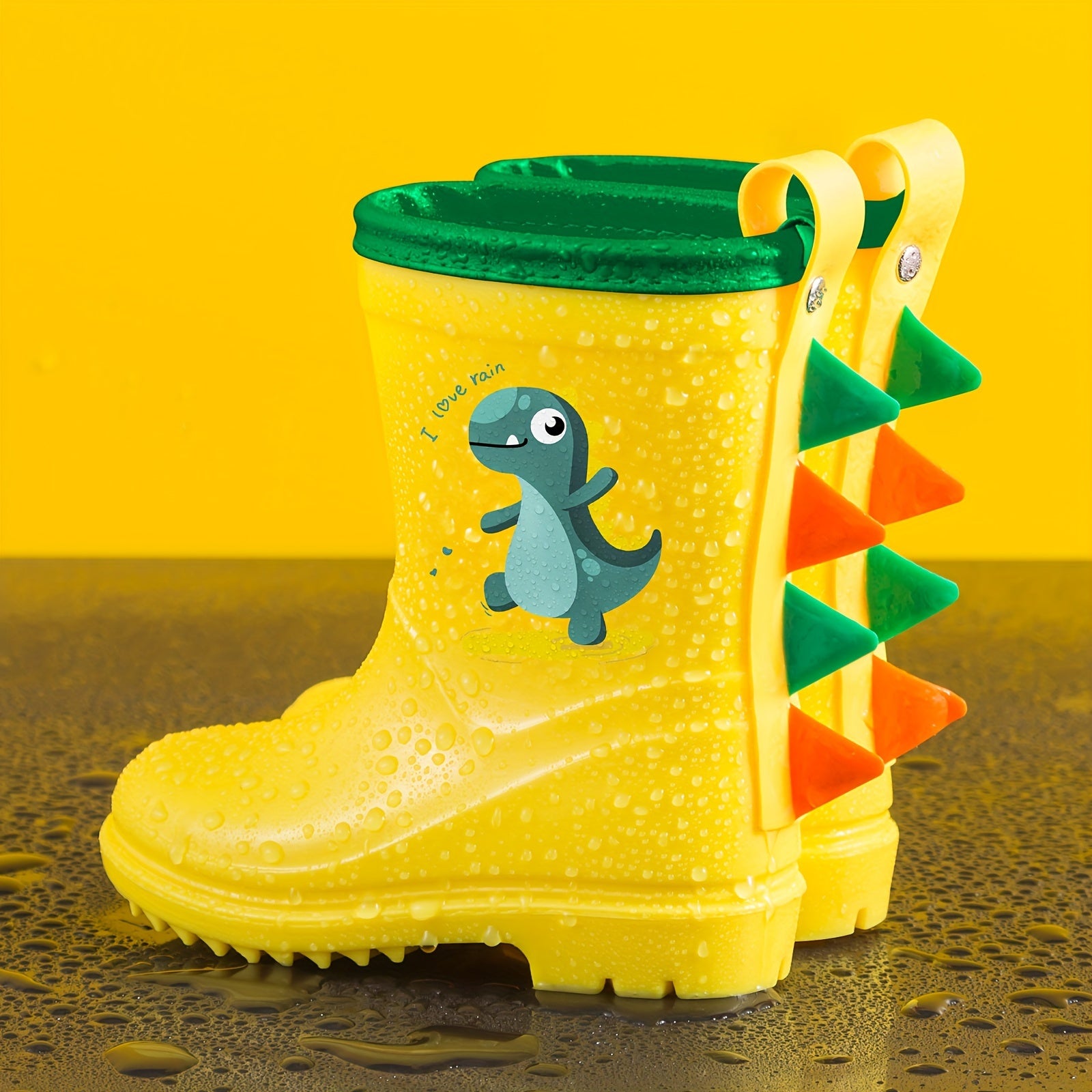 Kids' Dinosaur Rain Boots Waterproof Anti-Slip Mid-Calf Blue PVC Shoes for Ages 1-8