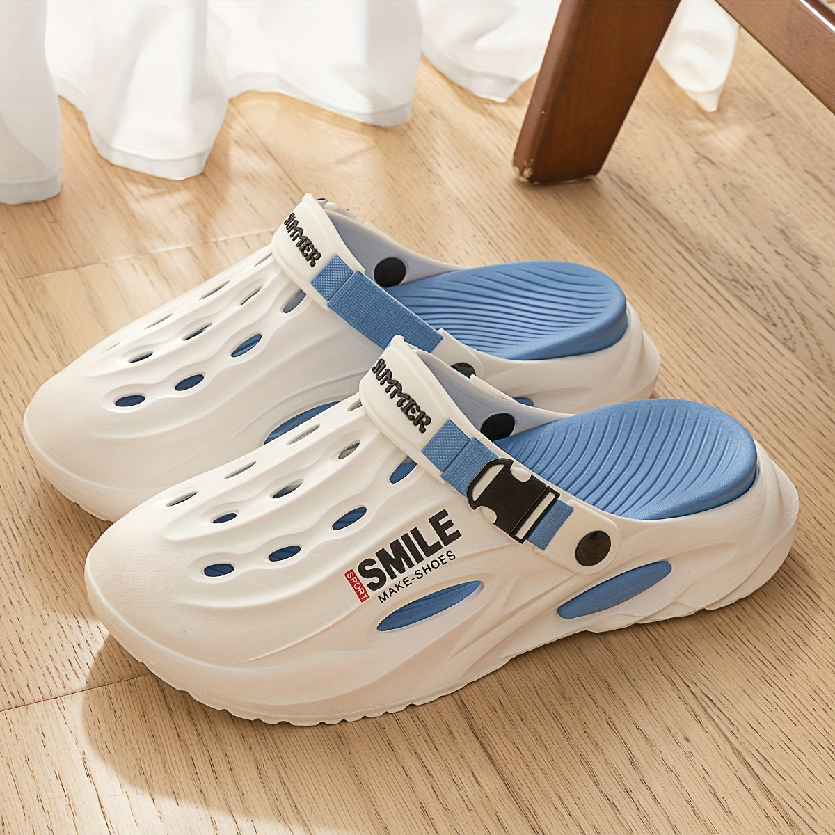 Women's EVA Slide Sandals with Adjustable Straps Indoor Outdoor Lightweight White Beige Blue