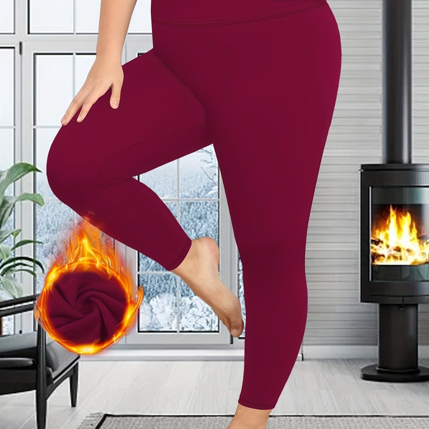 Plus Size Warm Leggings High Waist Thick Stretchy Fall Winter Women's