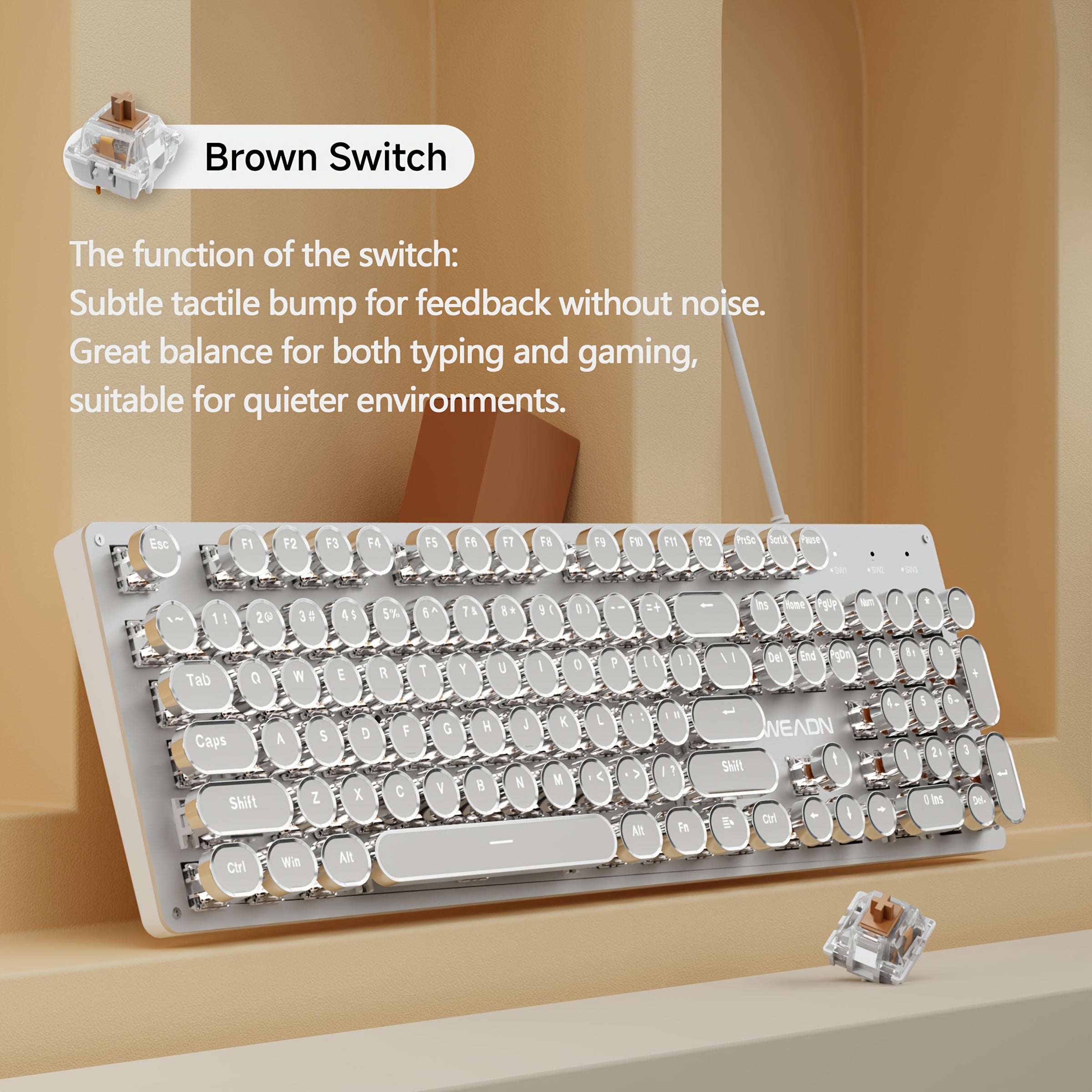 Teclado mecánico steampunk de 104 teclas con retroiluminación, USB cableado, todo de metal, para oficina y juegos, blanco