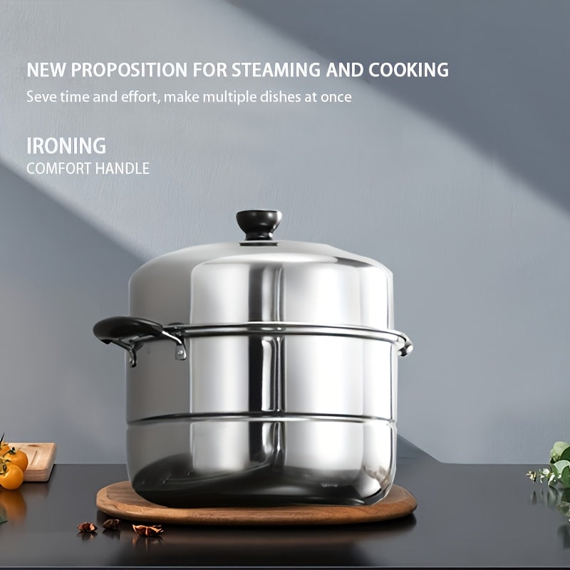 Olla de vapor de doble capa de acero inoxidable de 26cm con tapa para cocinar y cocinar al vapor