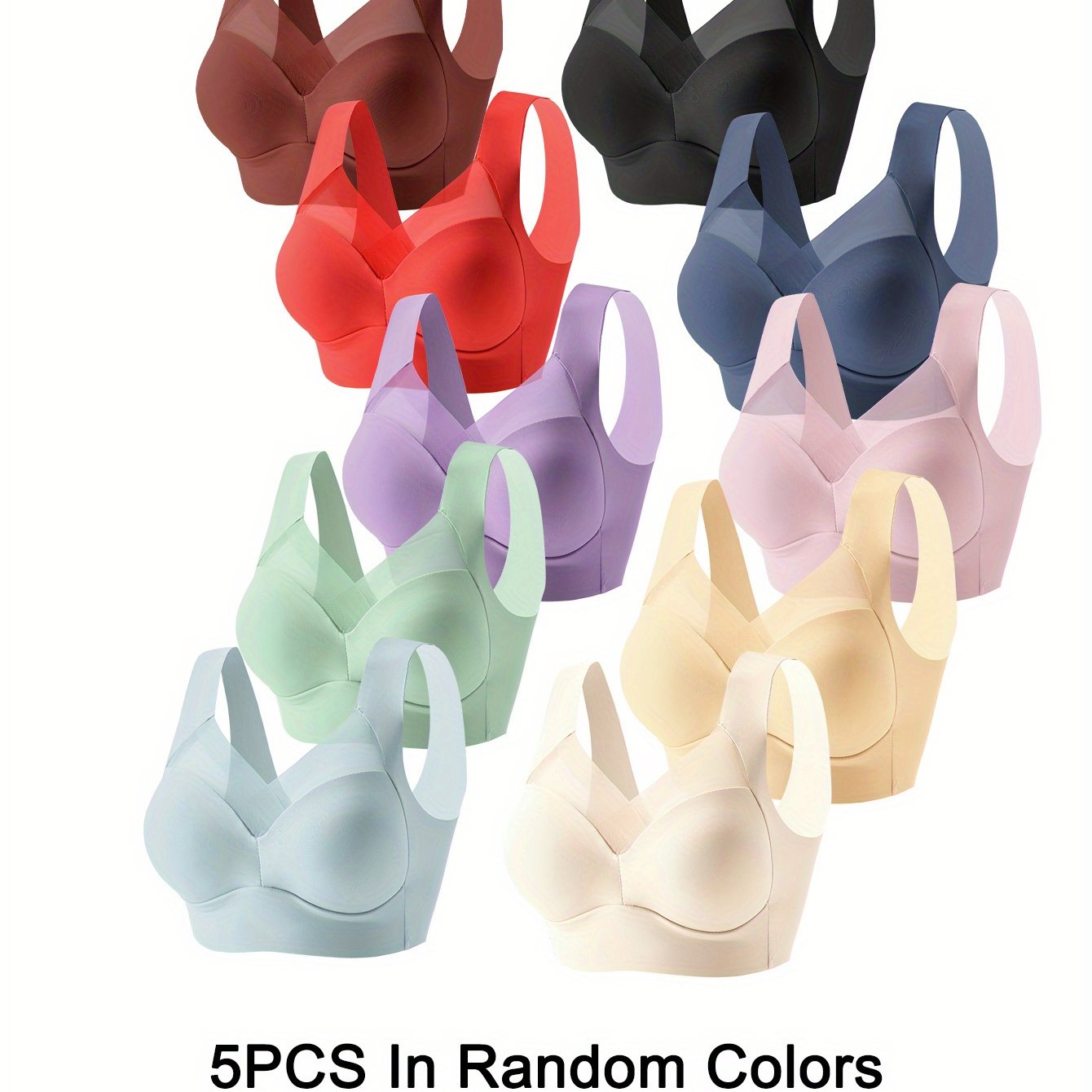 Women Yoga Bras 5 Pack Breathable Mesh Seamless V-Neck No Underwire