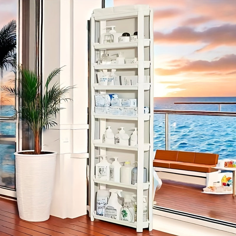 Ультратонкий многоуровневый шкаф для хранения на колесах, идеально подходящий для узких пространств в ванных комнатах, кухнях или офисах - доступен в 3 или 8 уровнях, изготовлен из пластика для экономии места.