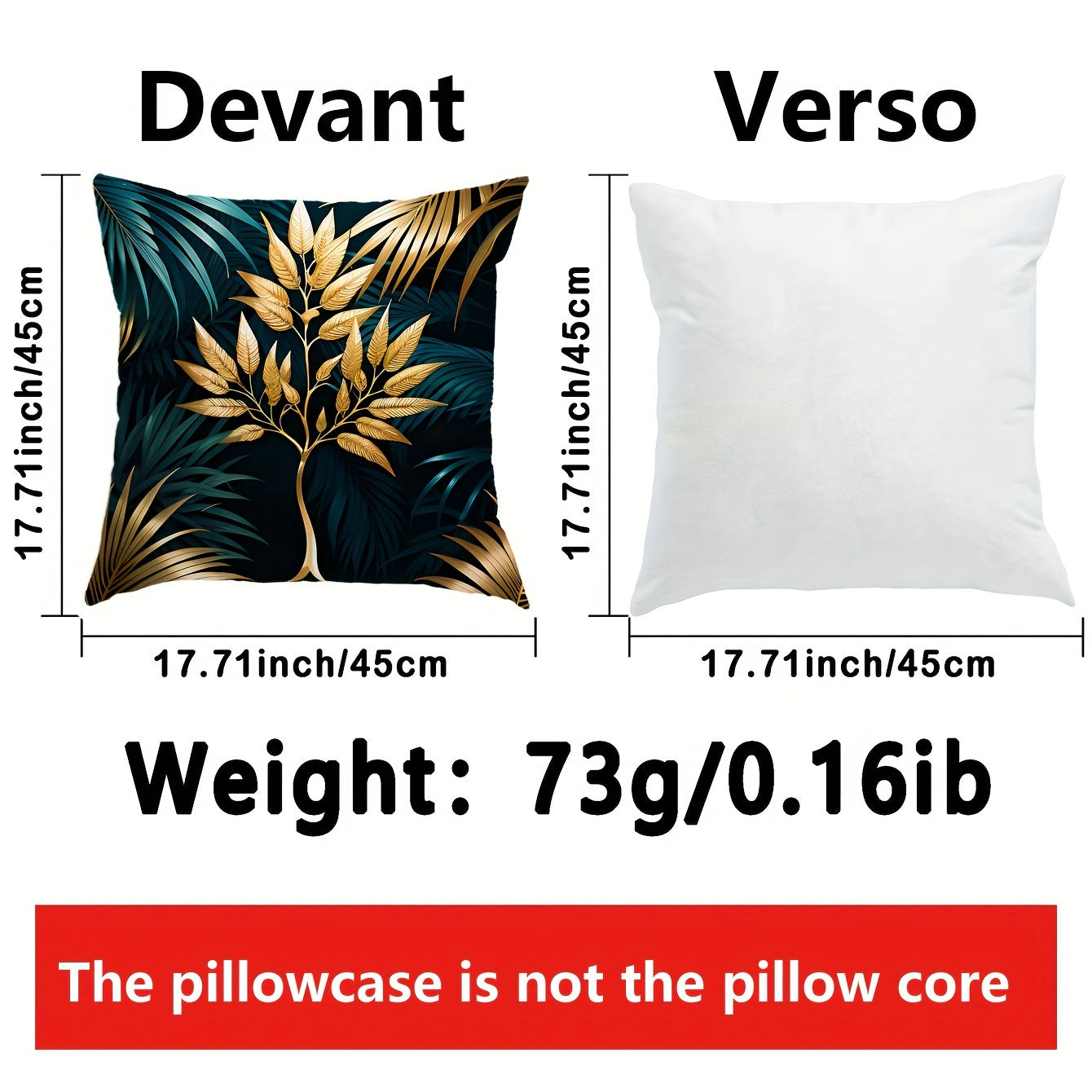 1 шт. Подушка из короткого плюша с принтом золотого листа для дома, автомобиля или офиса - Наполнитель подушки не включен