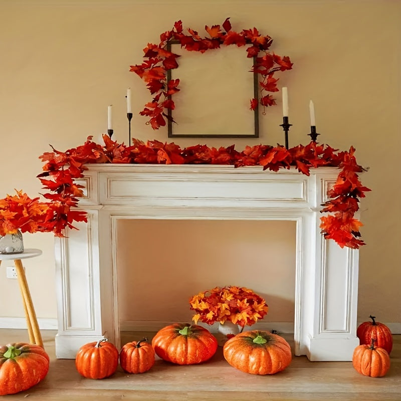 Festive Autumn Leaf Wreath Artificial Maple Red Ivy Garland for Home Garden Decor