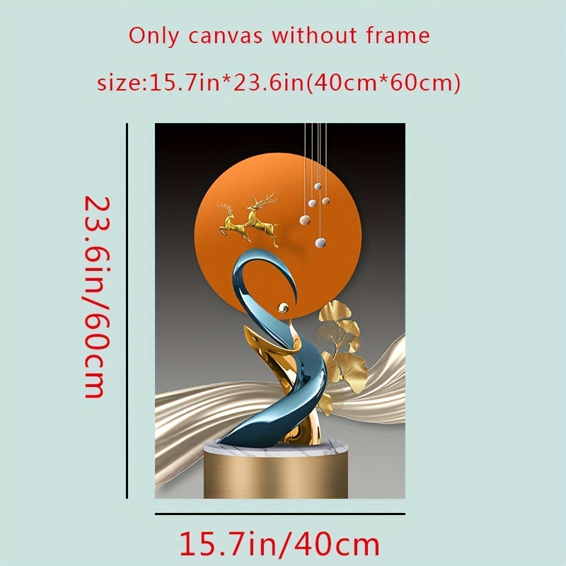 Golden Deer Ginkgo Leaf Canvas Wall Art Set of 3 Modern Unframed Home Decor for Living Room Kitchen Office