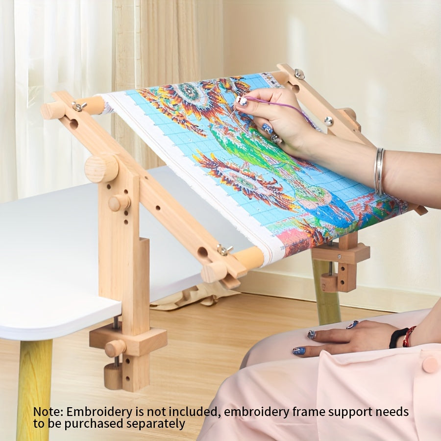 Portable Beech Wood Embroidery Stand for Cross Stitch Sewing with Detachable Clip