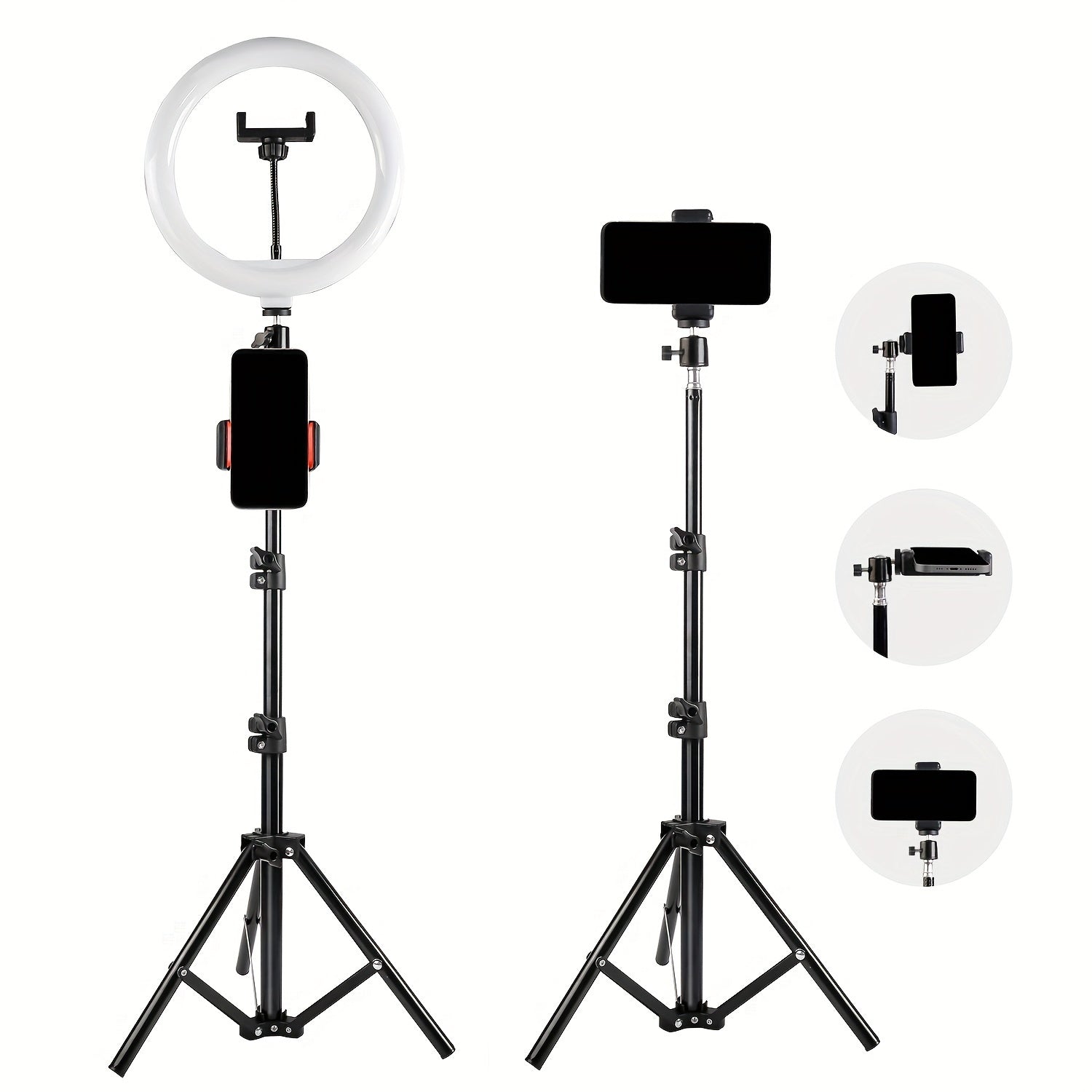 Комплект светодиодного кольцевого светильника для селфи с регулируемым штативом и двойной подставкой для телефона, 3 цветовых режима