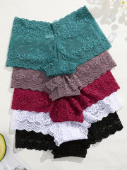 Women's Floral Lace Mid-Rise Panties Solid Color Sexy Knit Shorts Set of 5