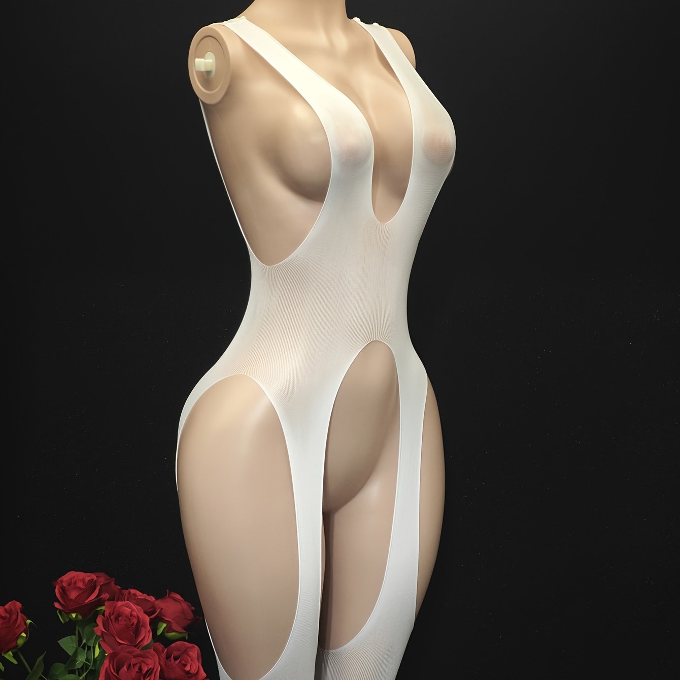 Боди для женщин больших размеров с красной нюдовой сеткой, сексуальное белье, открытая промежность