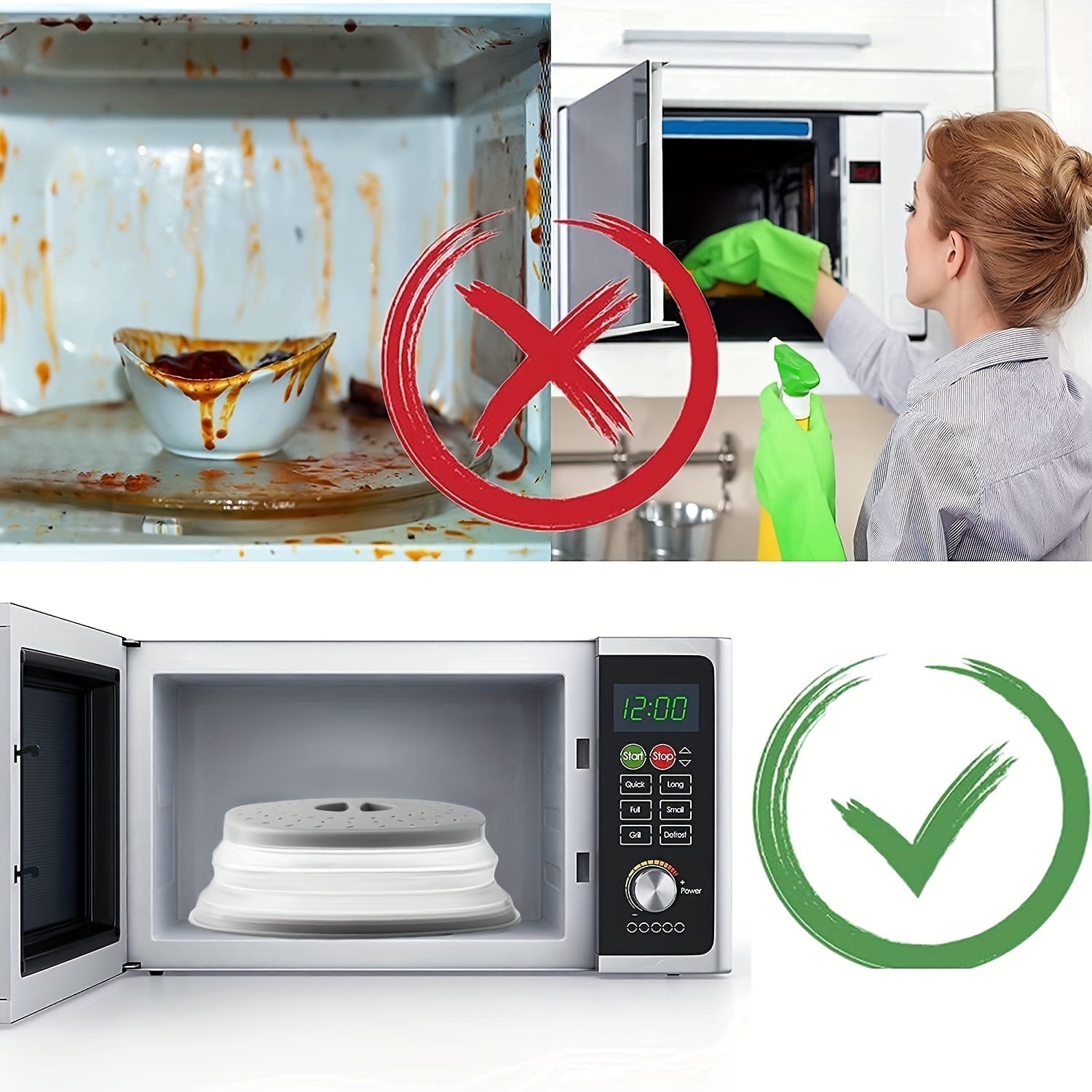 Yopilishi mumkin bo'lgan mikroto'lqinli pech uchun 26.67 sm ventilyatsiya qilingan yopqich bilan xavfsiz pishirish uchun Splatter Guard