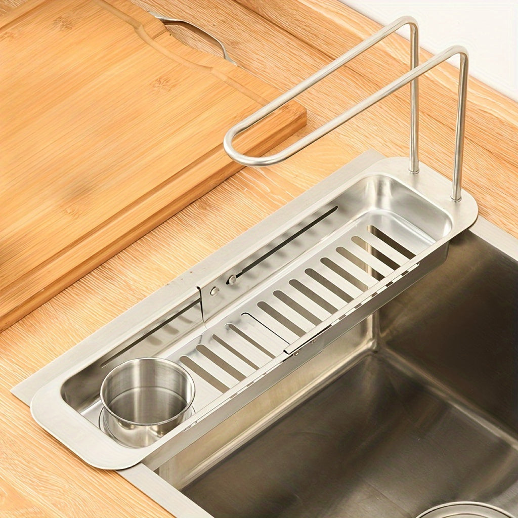 Expandable Stainless Steel Sink Drain Rack with Holder and Drying Basket