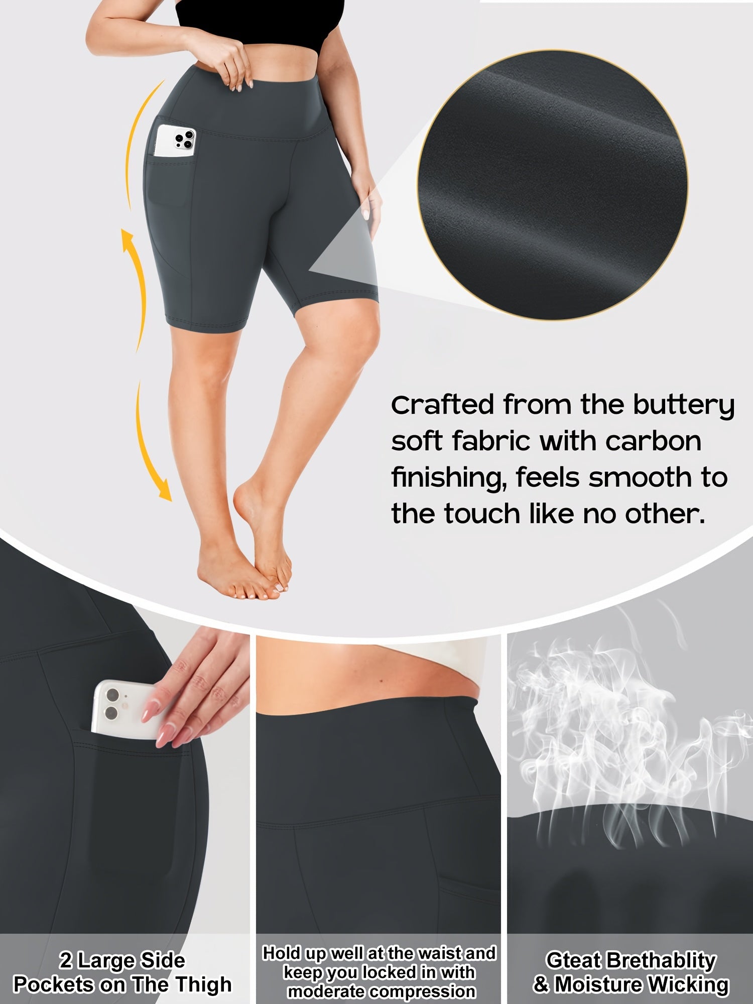 Pantalones capri de cintura alta elásticos para mujer con bolsillos en forma de luna creciente, pack de 7, negro