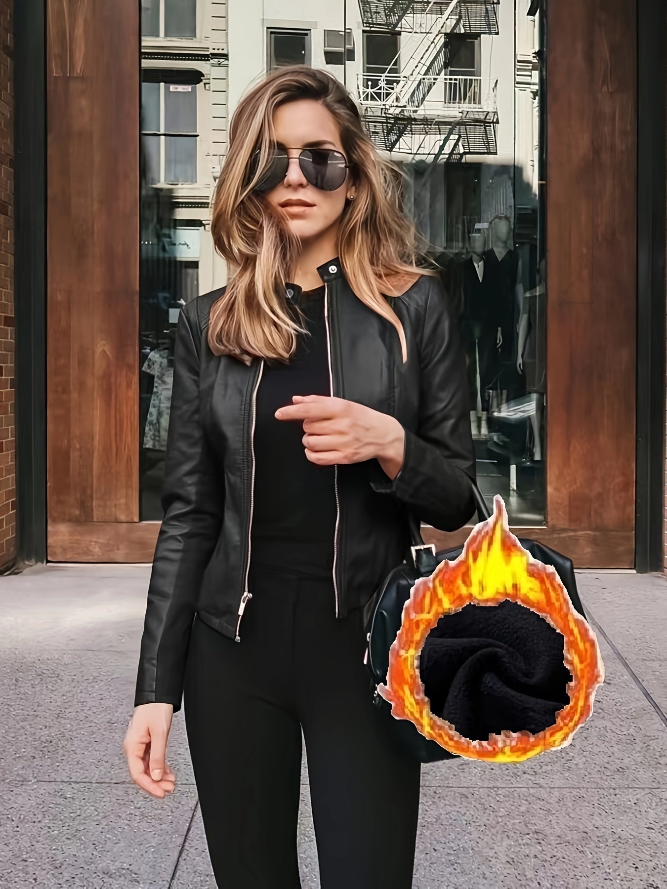 Женская куртка на молнии с флисовой подкладкой, обладающая элегантным уличным стилем с круглым вырезом и длинными рукавами, идеально подходит для осени/зимы.