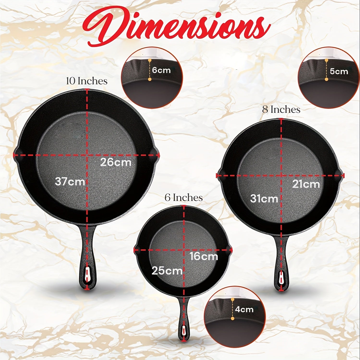 3 ta to'plamdan iborat qattiq temir idishlar to'plami, yopishmaydigan qovurilgan panjara, qovurilgan pan, gril pan, pechga mos, 25.4cm, 20.3cm, 15.2cm