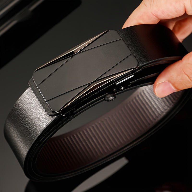 Men's Casual Faux Leather Belt with Automatic Alloy Buckle Black