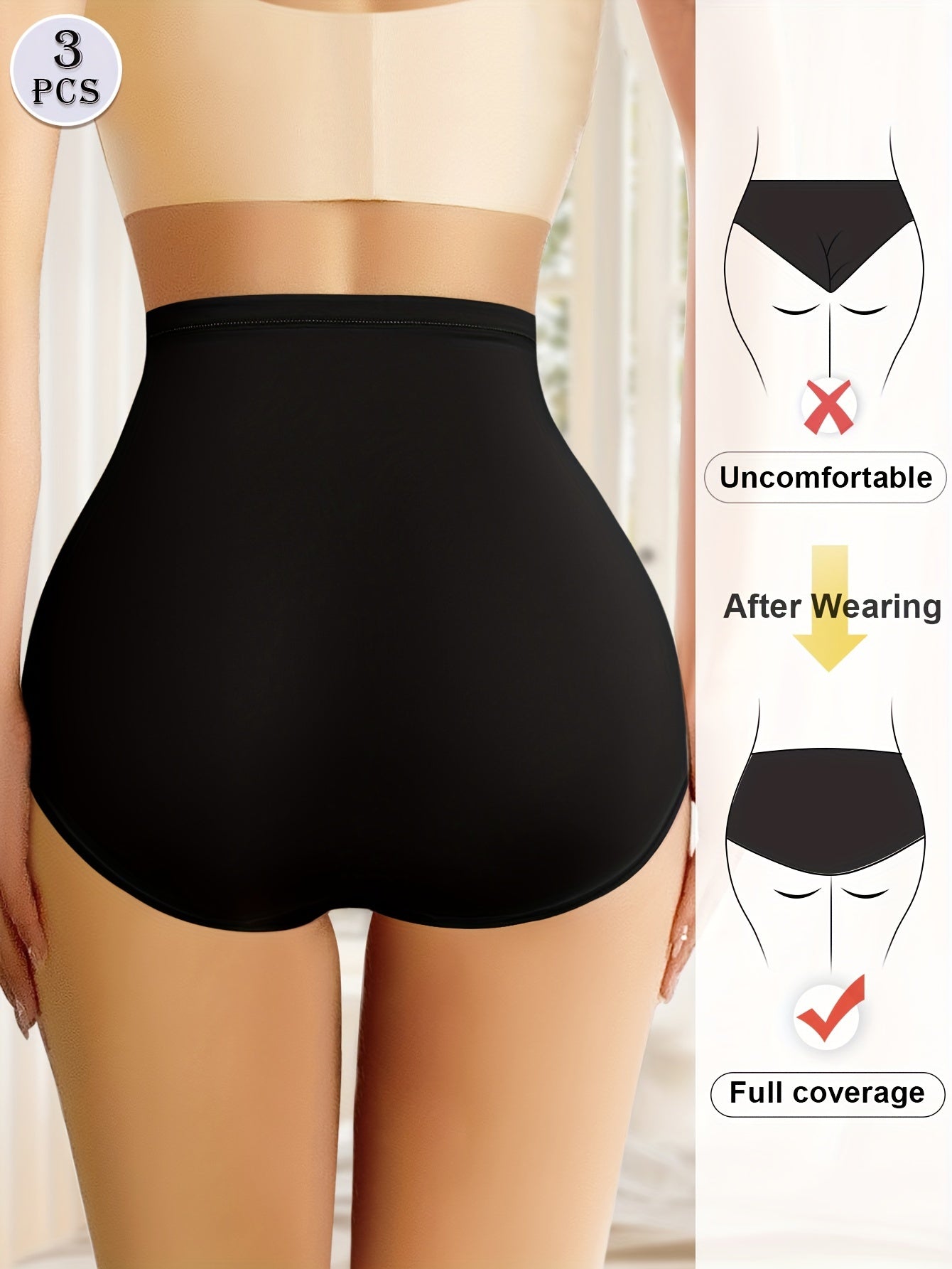 Women's High Waist Briefs Pack of 3 Letter Pattern Pipping Soft Tummy Control Underwear