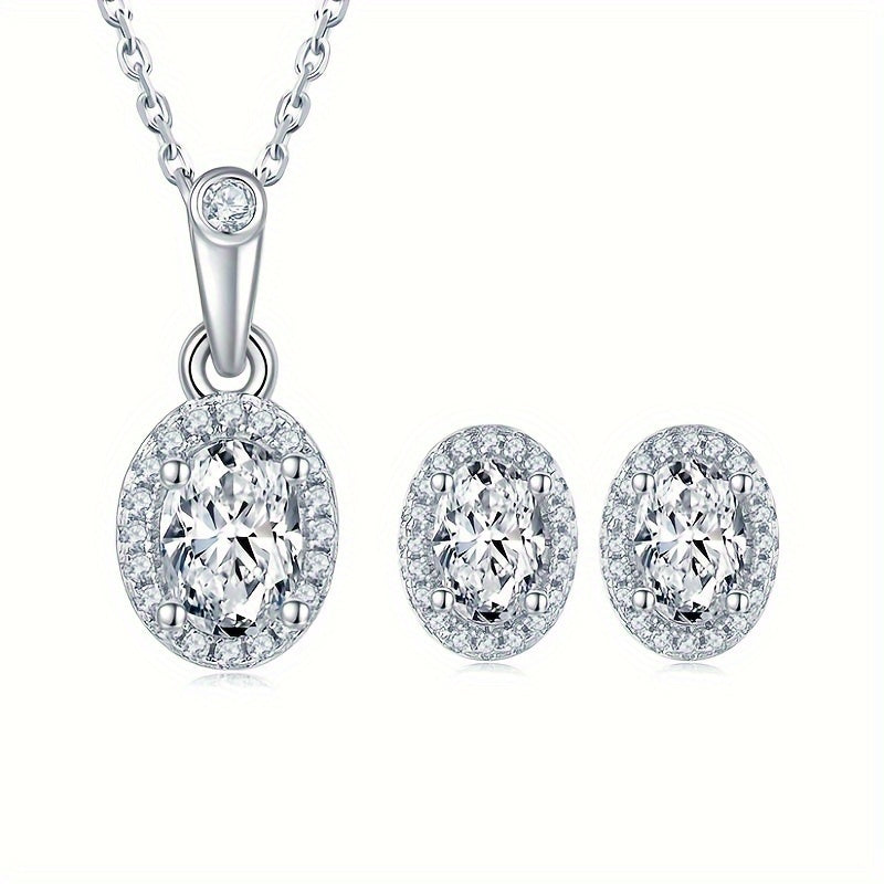 Sterling Silver Moissanite Necklace and Earrings Set for Holiday and Night Out