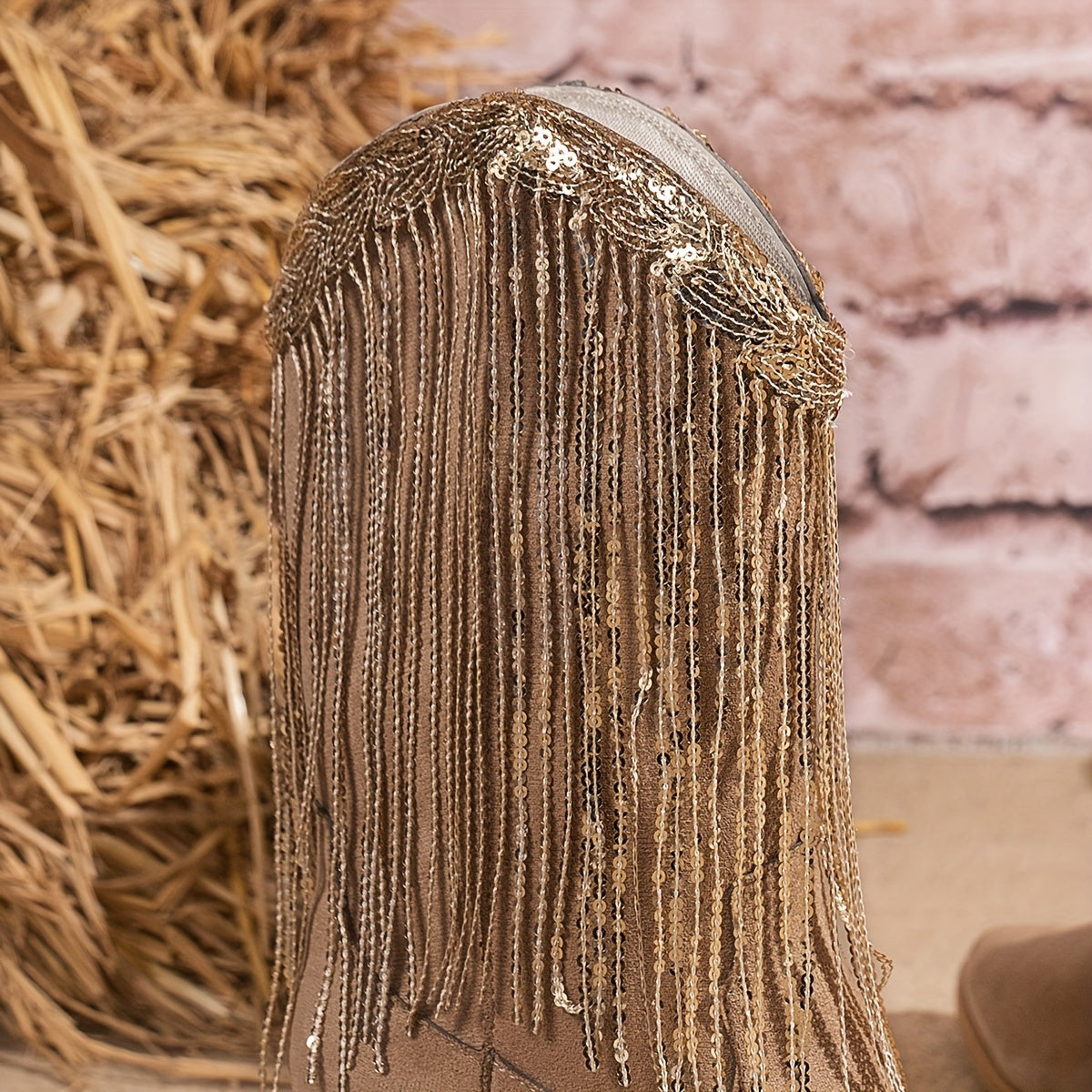 Женские ботинки с блестками и пайетками, с кисточками из пайеток, с острым носком, вестерн-карнавал ботинки