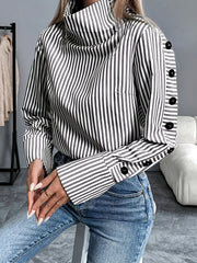 Plus o'lchamli ayollar uchun uzun qolli chiziqli kofta qora tugma oldi ko'rinmaydigan