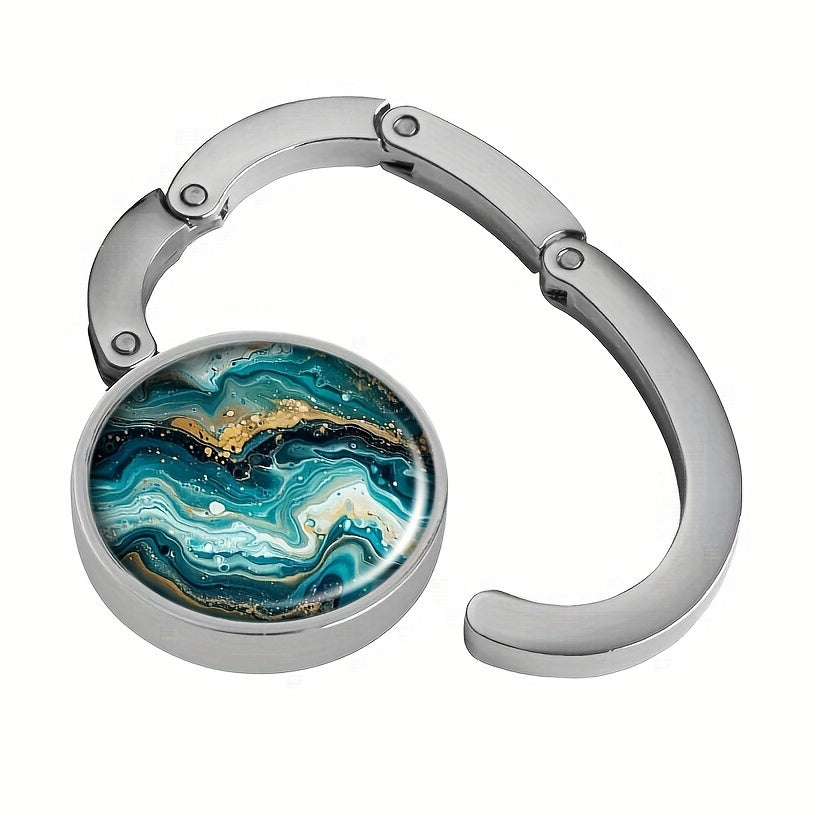 Portable Handbag Holder for Tables, Teal and White Swirls, Festive Gift