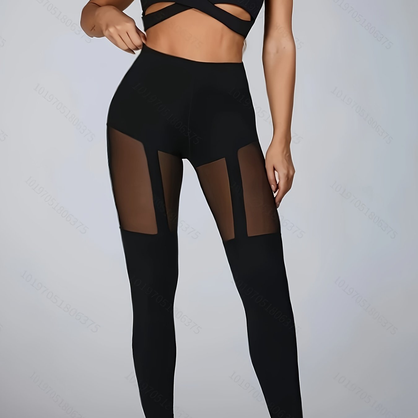 Leggings de mujer de talla grande con cintura alta y malla negra