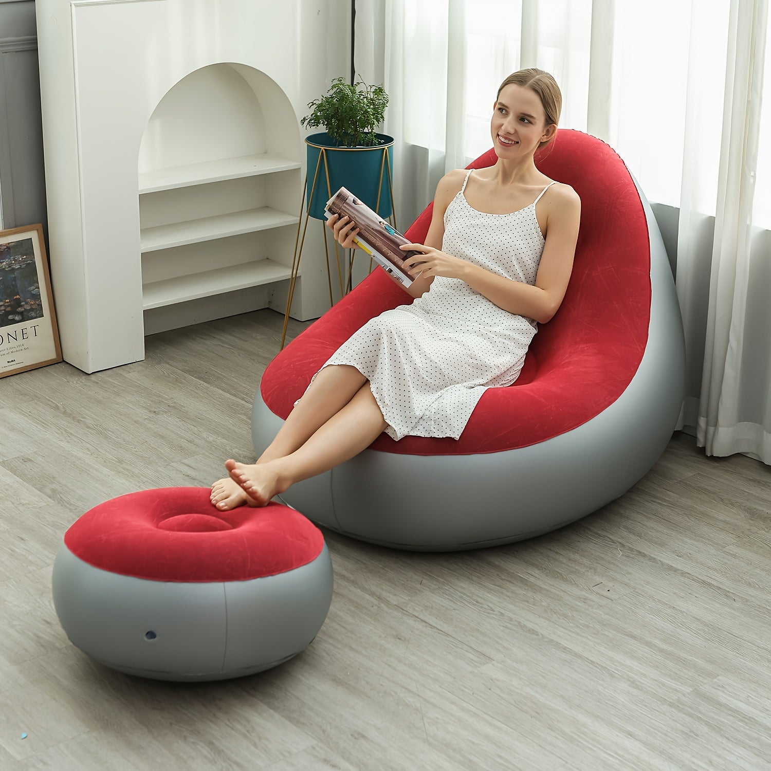 Inflatable Lounge Chair with Footrest for Indoor and Outdoor Use