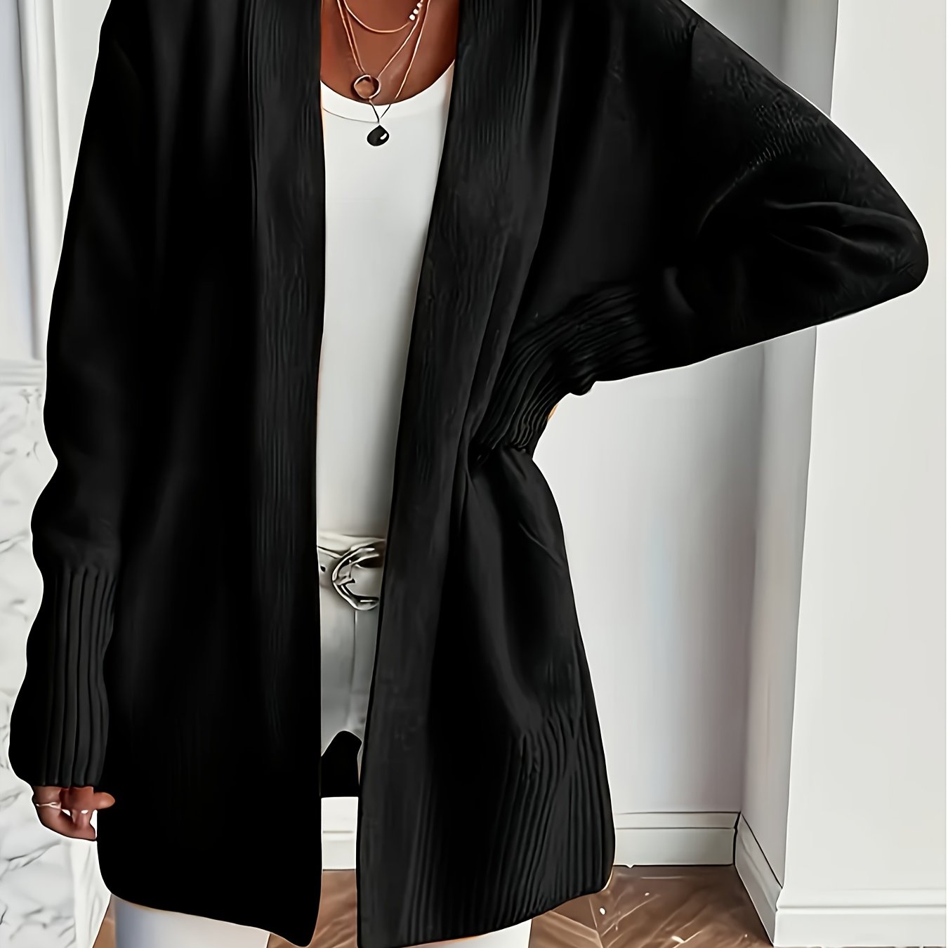 Women's Purple Knit Cardigan Open Front Sweater Long Sleeves