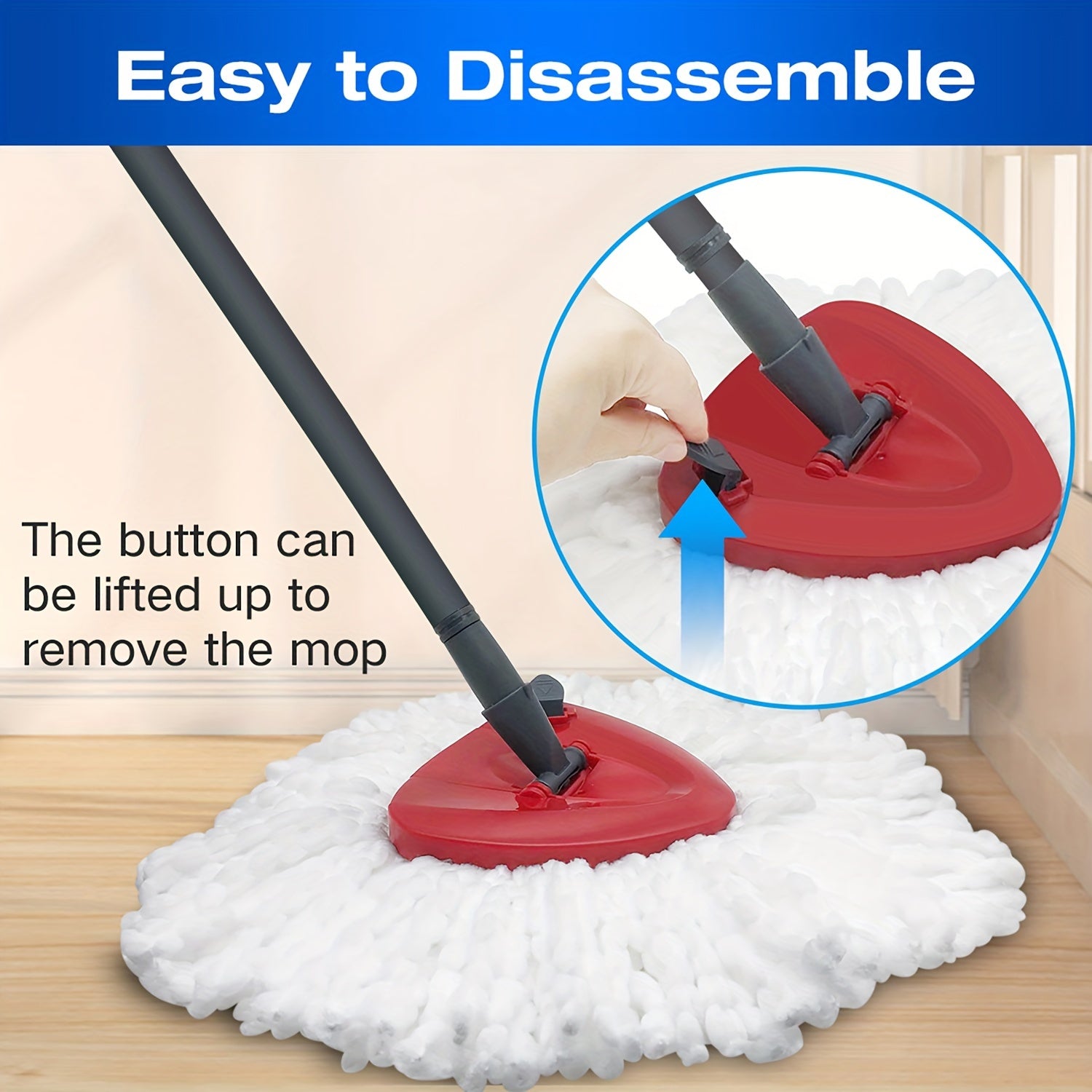 Mop Replacement Parts Set with Microfiber Heads and Adjustable Handle for Spin Mop System