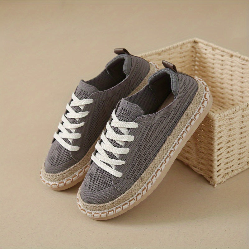 Women's Canvas Sneakers Beige Round Toe Lace-Up All-Season Comfort