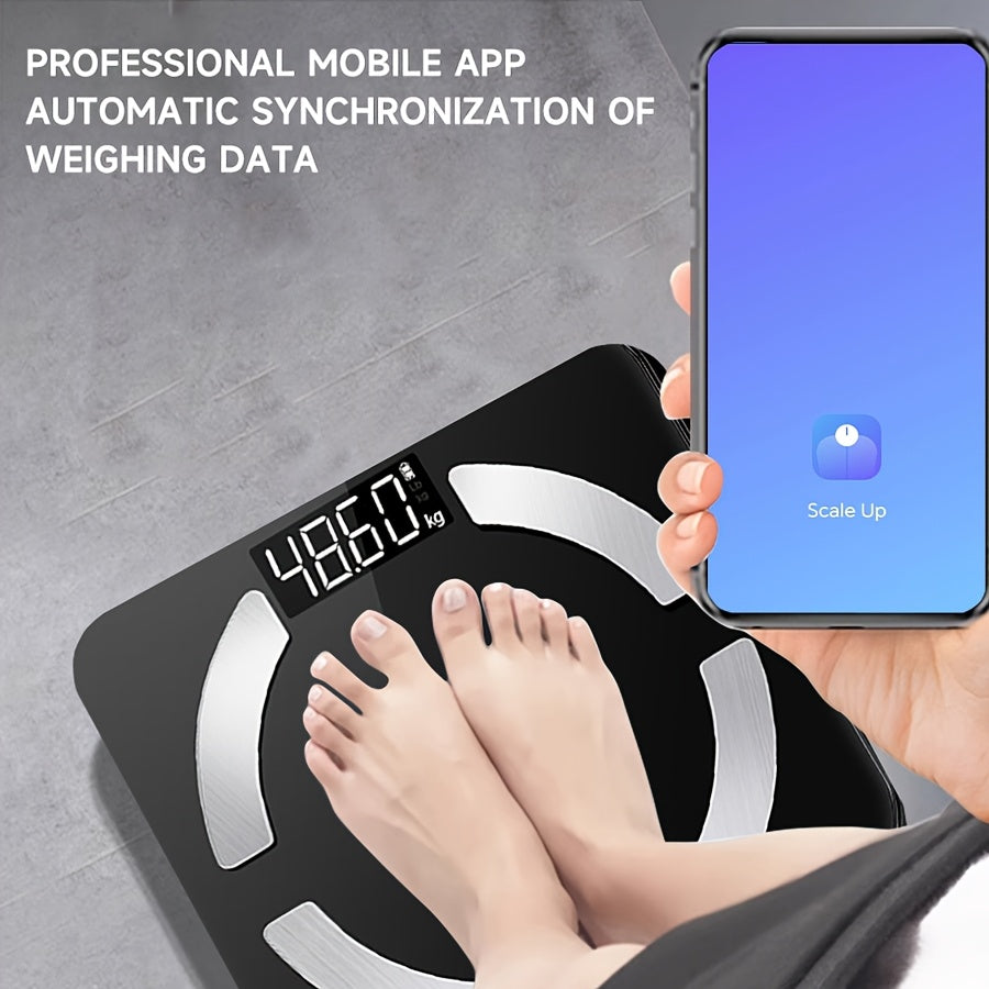 LCD displeyli raqamli hammom tarozi, 181.44 KG sig'im, tana tahlili, mushak va namlik, mobil ilova bilan ulanish, batareya bilan ishlaydi (batareyalar kiritilmagan).