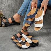 Women Summer Solid Color Wedge Sandals Open-Toe Platform Rhinestone