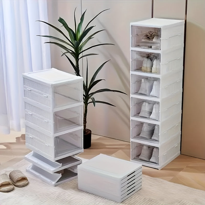 Stackable Plastic Shoe Rack with Lid, 6-Layer Foldable Storage Organizer