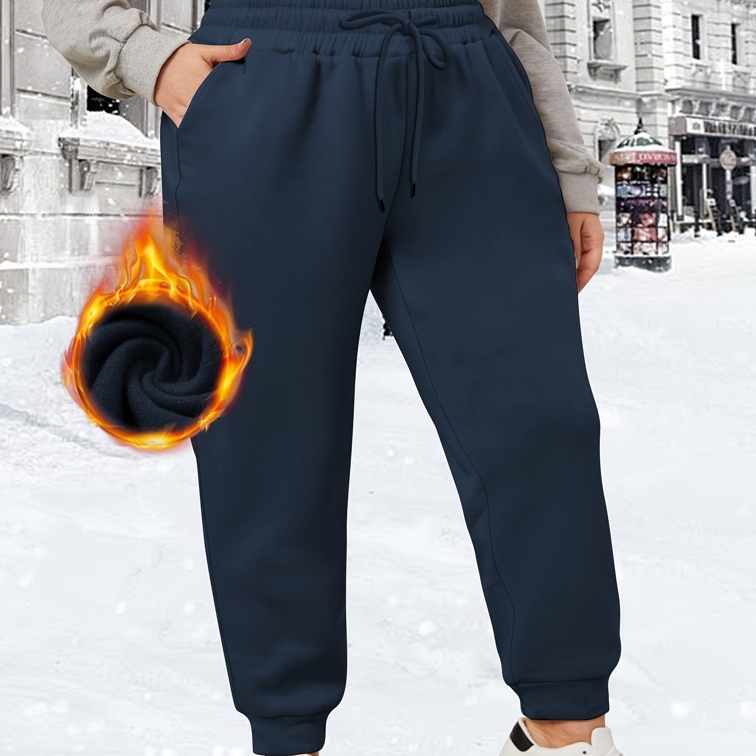 Plus-Size Winter Joggers With Pockets And Drawstring Warm Plush