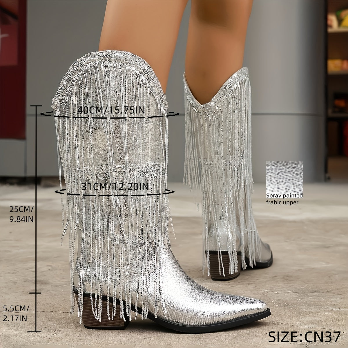 Женские кожаные сапоги-казаки с двойной бахромой и пряжками на slip-on с массивным каблуком