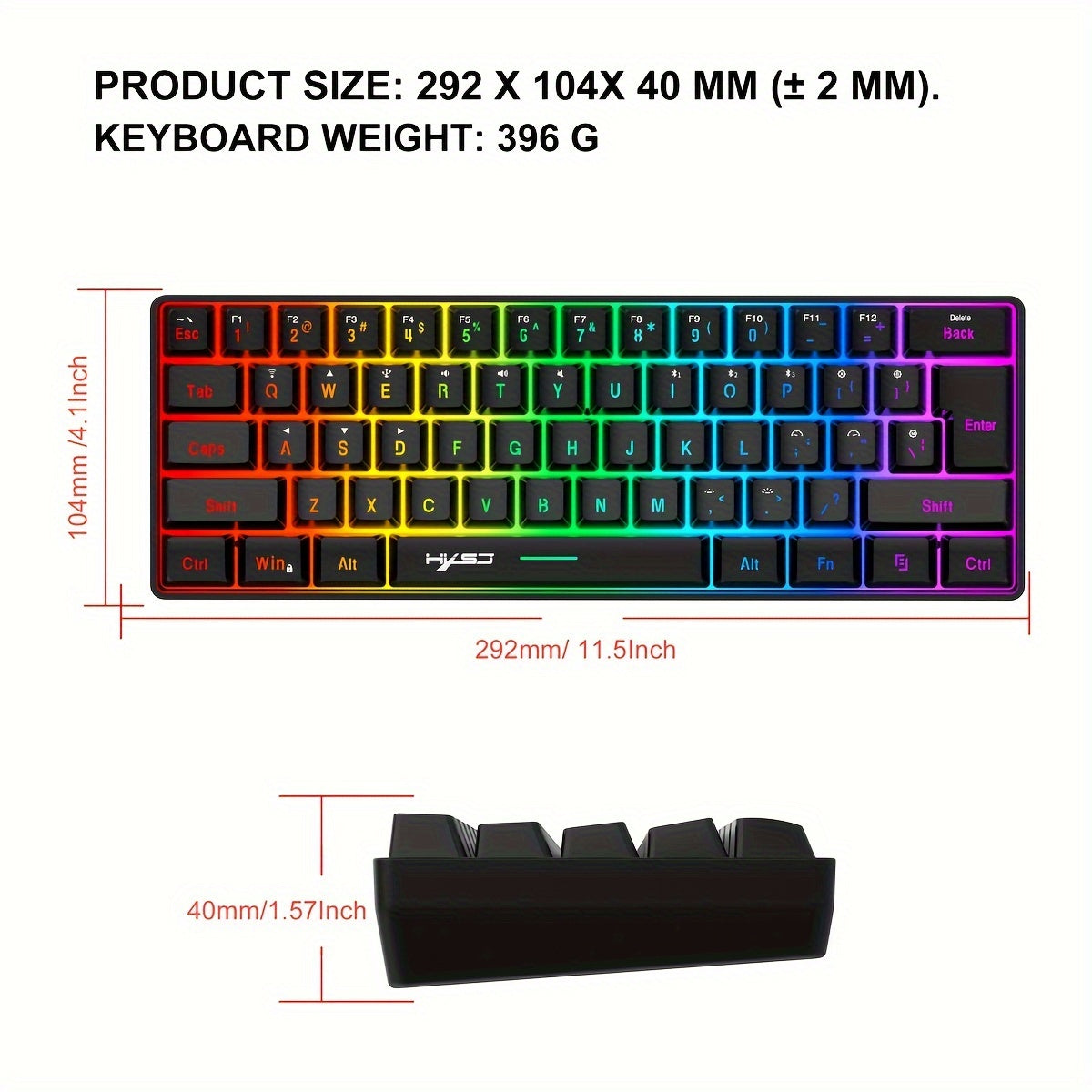 Mini Wireless Gaming Keyboard 61 Keys RGB Backlit Rechargeable Type-C USB