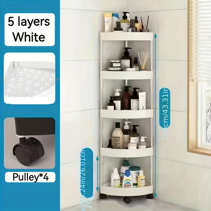 Estante de esquina giratorio de 360 grados, acero inoxidable, plástico, altura ajustable, almacenamiento para baño y sala de estar