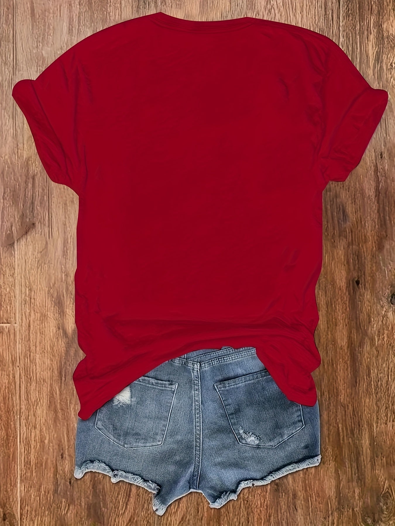 Women’s Red Floral Rose Print T-Shirt Casual Short Sleeve Polyester Spandex Top