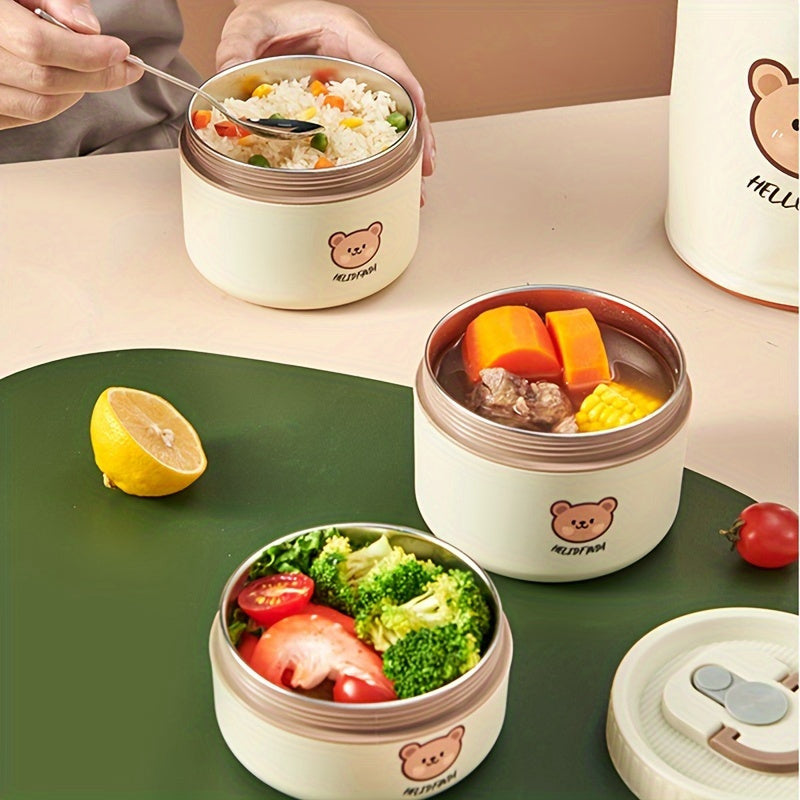 Stainless Steel Insulated Lunch Box with Microwave-Safe Soup Bowl, Bear Design