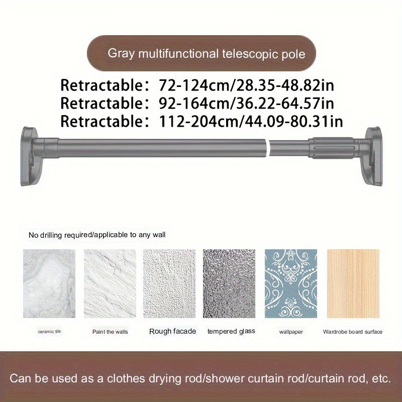25 Inch Telescopic Shower Curtain Rod Adjustable Tension Stainless Steel White Gray Black