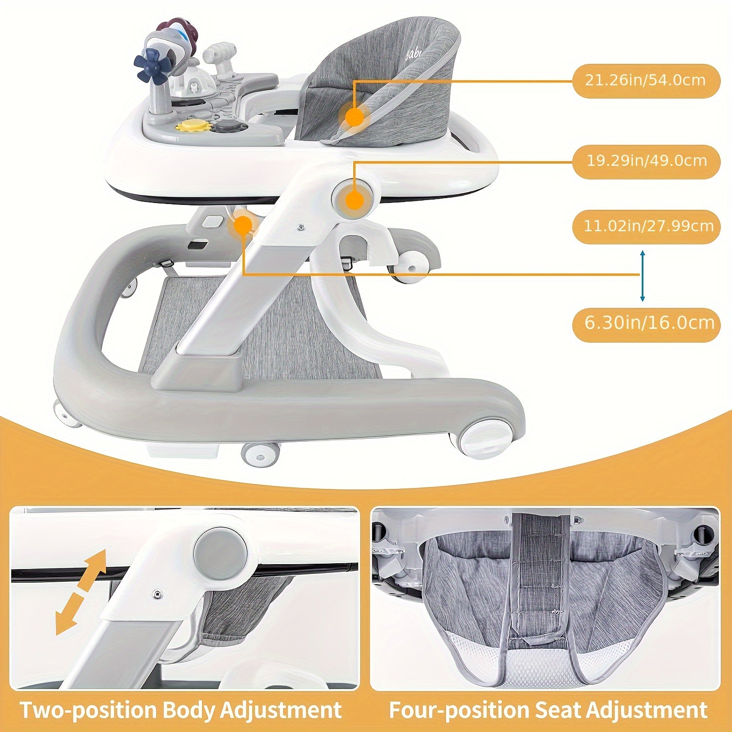 Gray Multi-Functional Baby Walker for Toddlers 6-18 Months with Wheels Seat and Anti-Tip