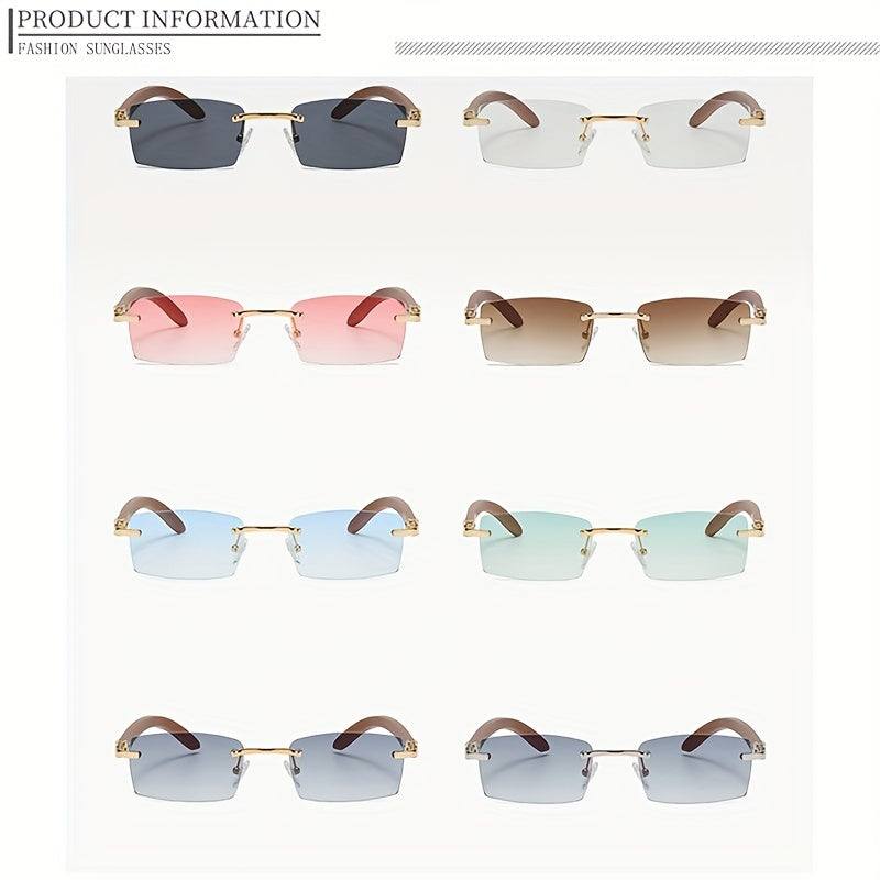 Gafas de sol rectangulares sin montura para hombre 2023, estilo retro, marco pequeño, gafas sin montura