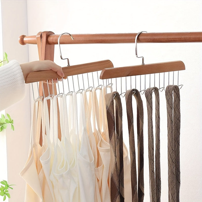 Wooden Clothes Hanger with 8 Wave Hooks for Bras and Accessories Unfinished